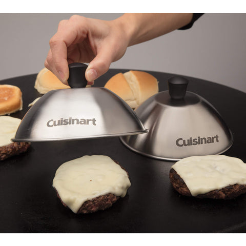 Cuisinart domo comparación tamaño indicando ajuste perfecto a hamburguesa