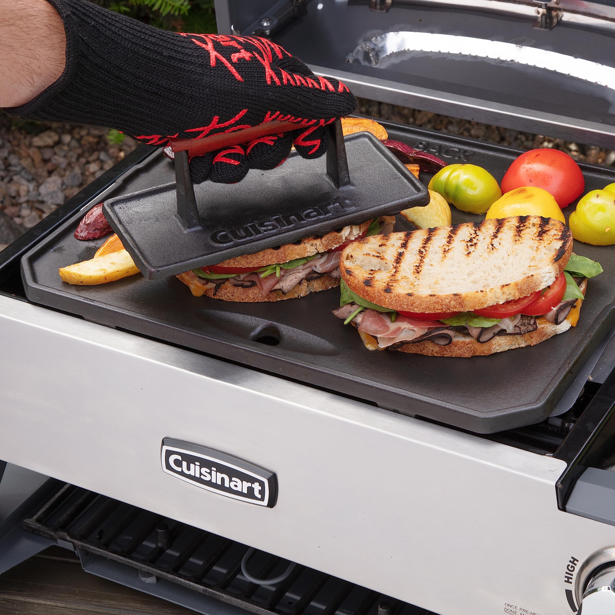 Cuisinart embalaje y etiqueta que muestran especificaciones del producto