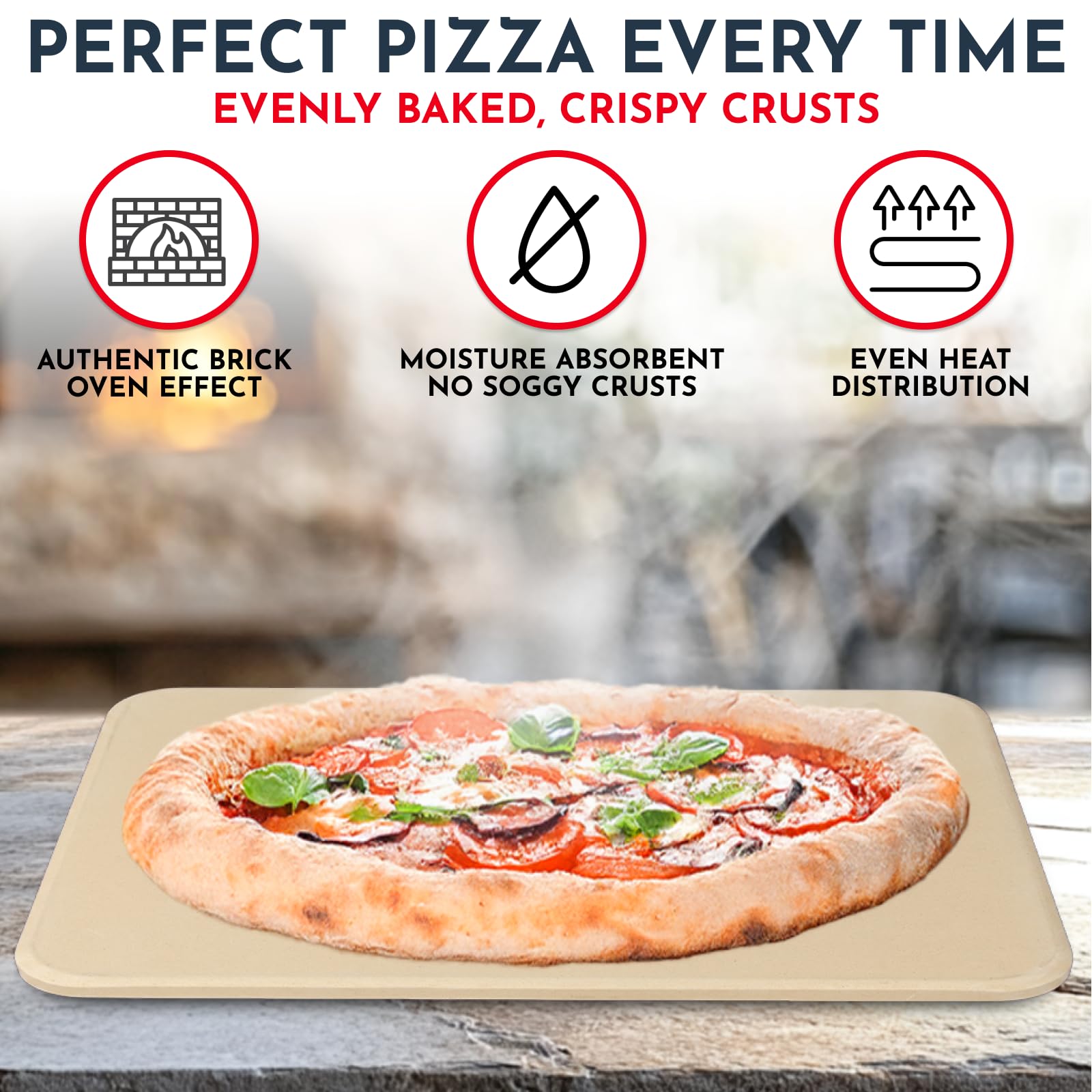 Culinary Couture superficie con pizza horneada, consigue costra dorada