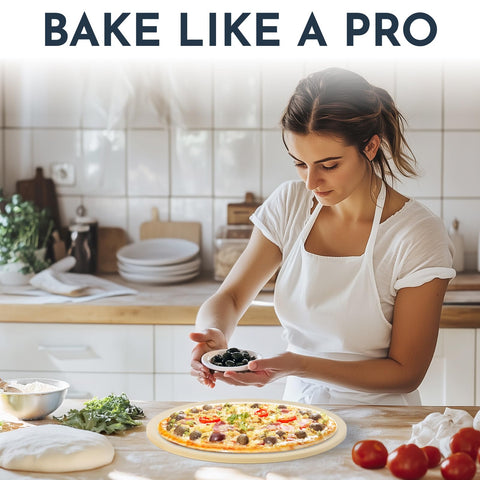 Culinary Couture pizza casera servida sobre piedra, resultado crujiente y aspecto artesanal