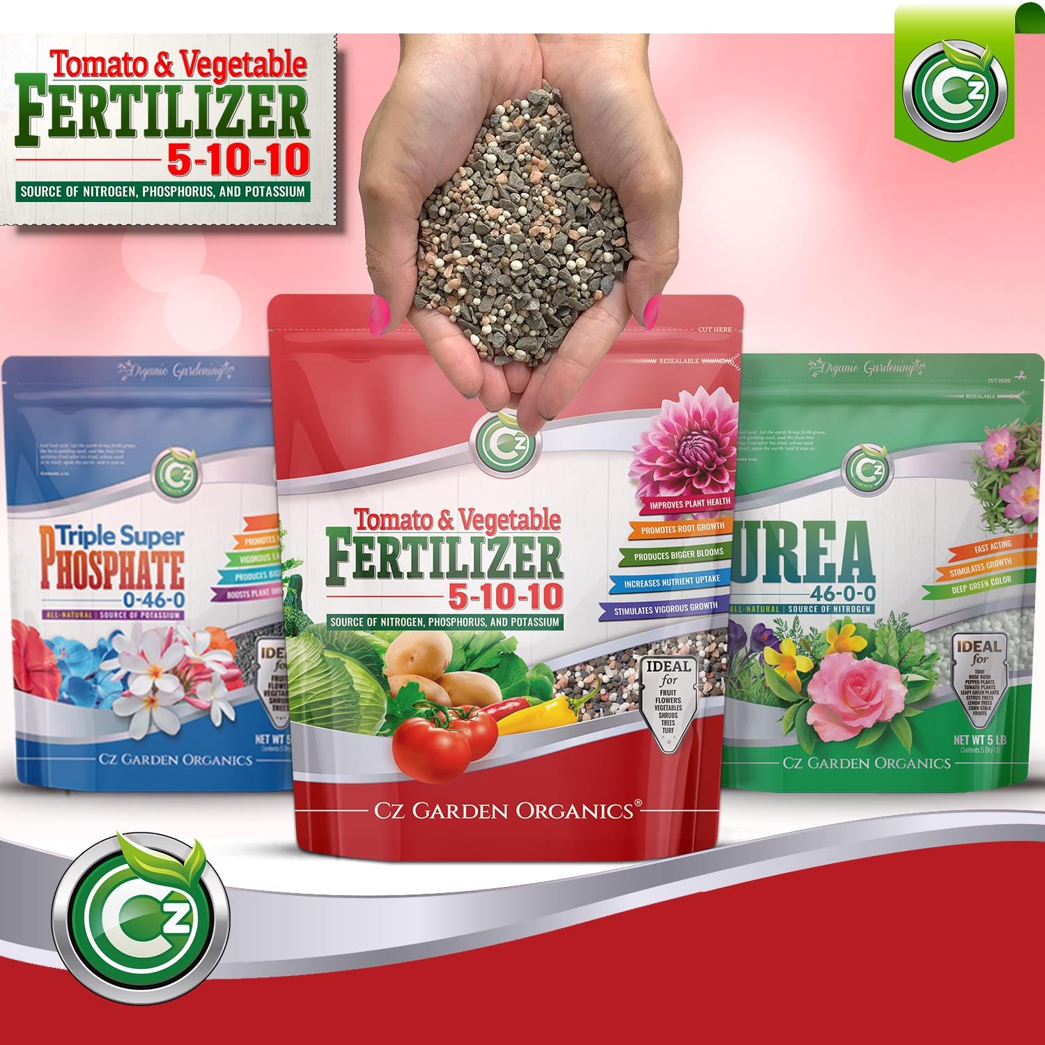 Cz Garden detalle de etiqueta con fórmula 5-10-10 y origen USA