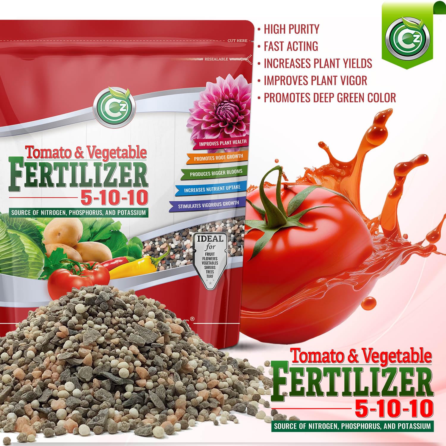 Cz Garden textura granular del fertilizante, fácil de dosificar