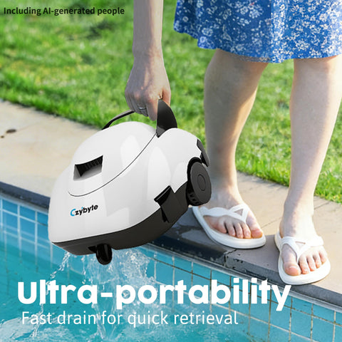 CZYBYTE robot en agua limpiando el fondo, mantiene la piscina libre de hojas