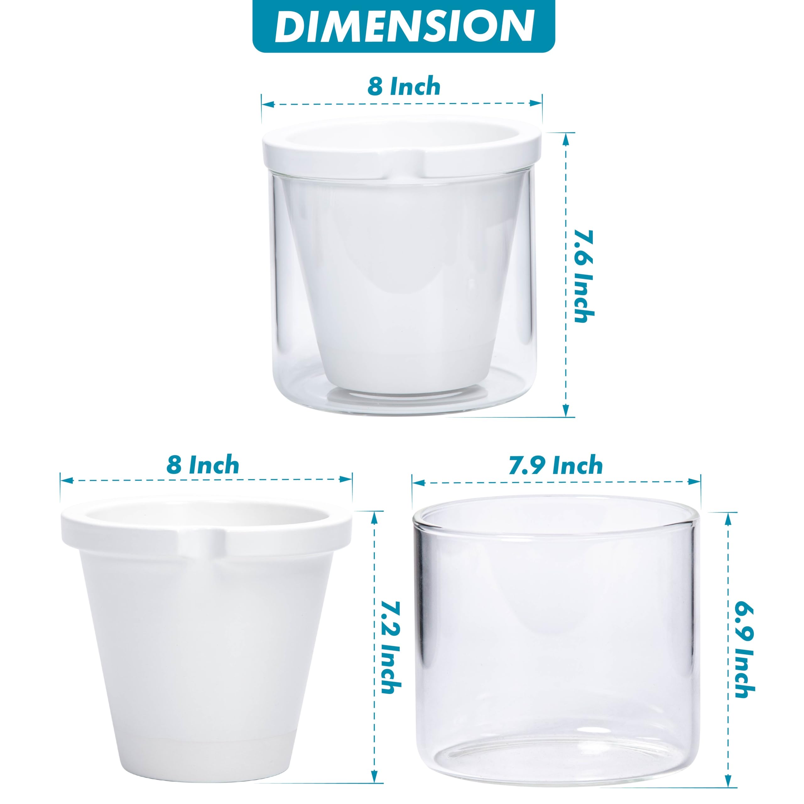 D'vine Dev vaso de cristal relleno facilitando autorriego y limpieza fácil