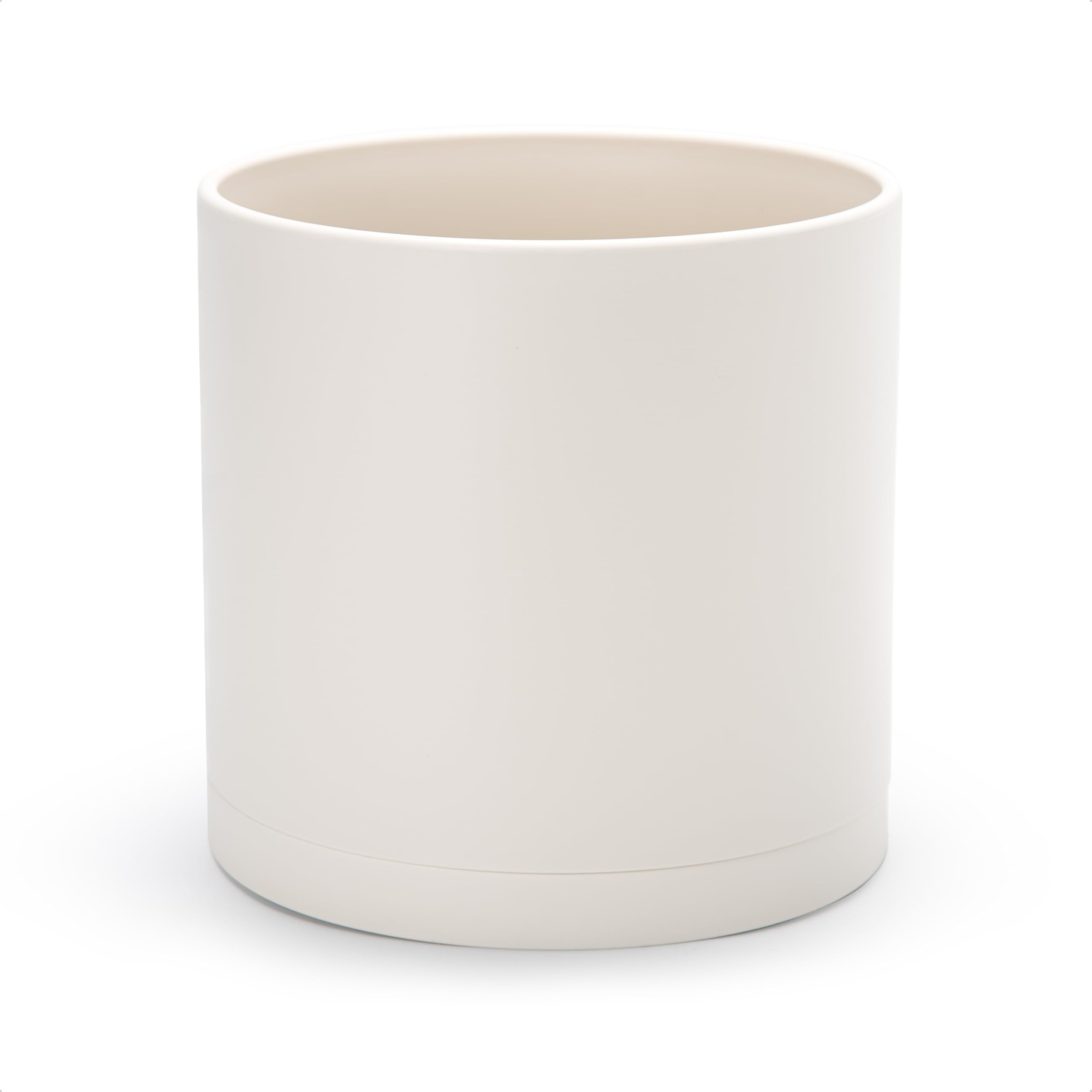 D'vine Dev maceta frontal 10 in oatmeal mostrando forma cilíndrica y estética moderna