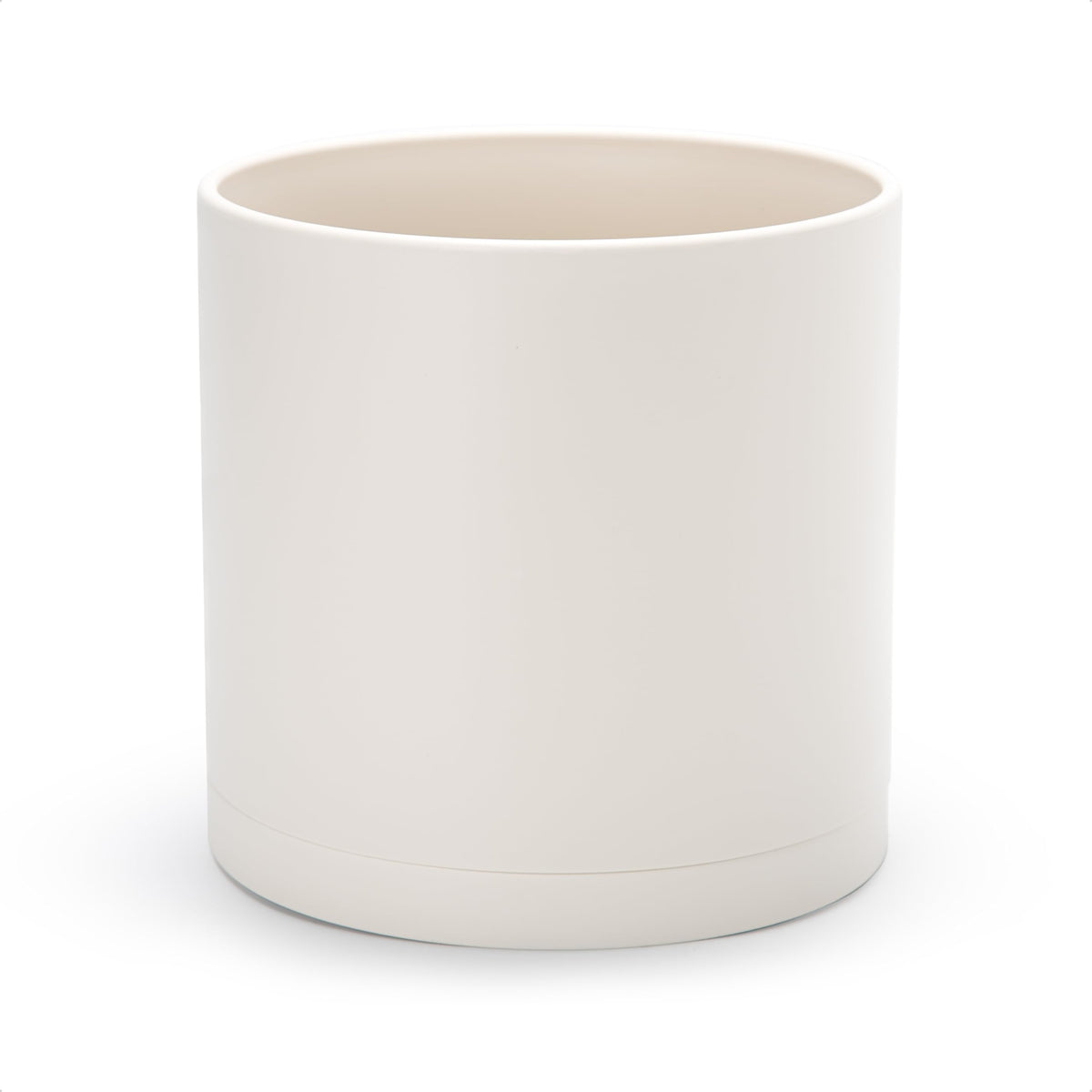 D'vine Dev maceta frontal 10 in oatmeal mostrando forma cilíndrica y estética moderna