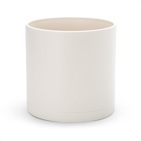D'vine Dev maceta frontal 10 in oatmeal mostrando forma cilíndrica y estética moderna