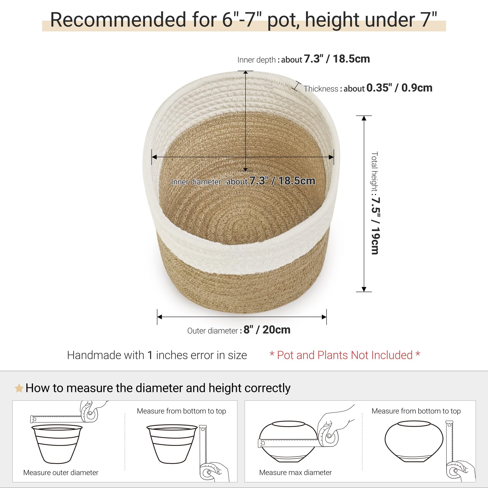 Dahey cesta en uso con maceta de 7" que embellece la planta interior