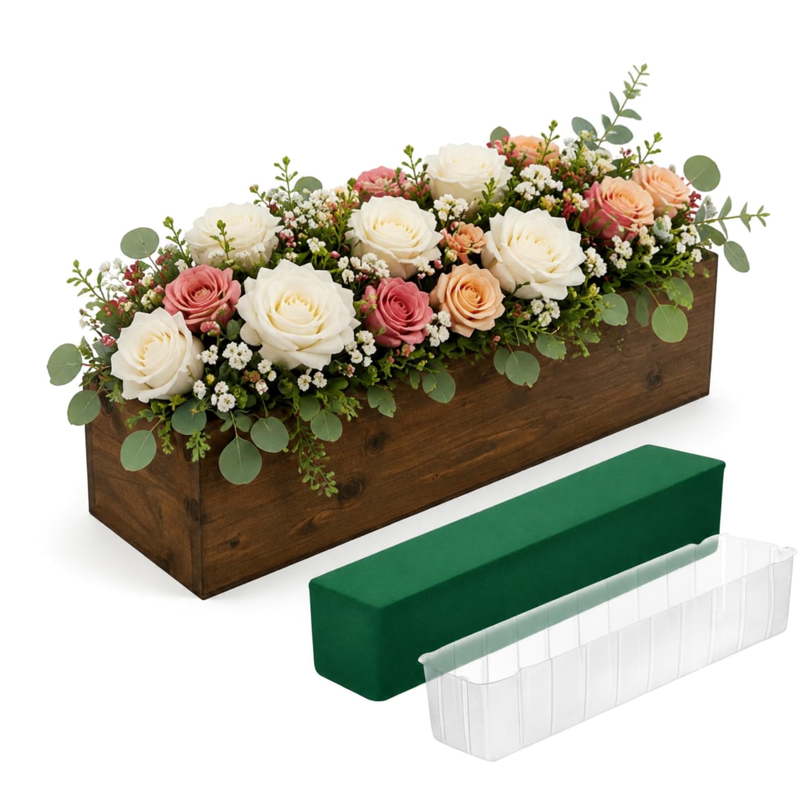 Dandat caja de madera frontal mostrando acabado rústico y longitud