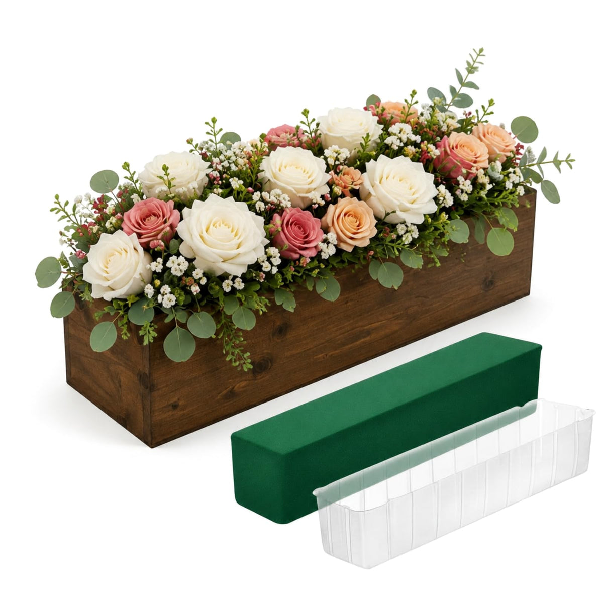 Dandat caja de madera frontal mostrando acabado rústico y longitud