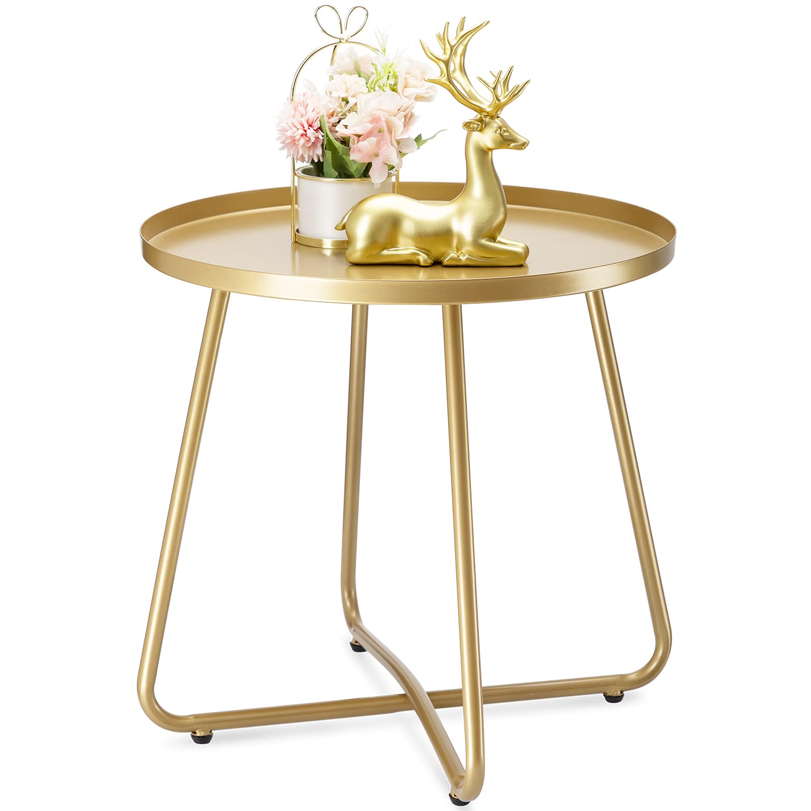 danpinera vista frontal de la mesa auxiliar dorada, elegante y resistente