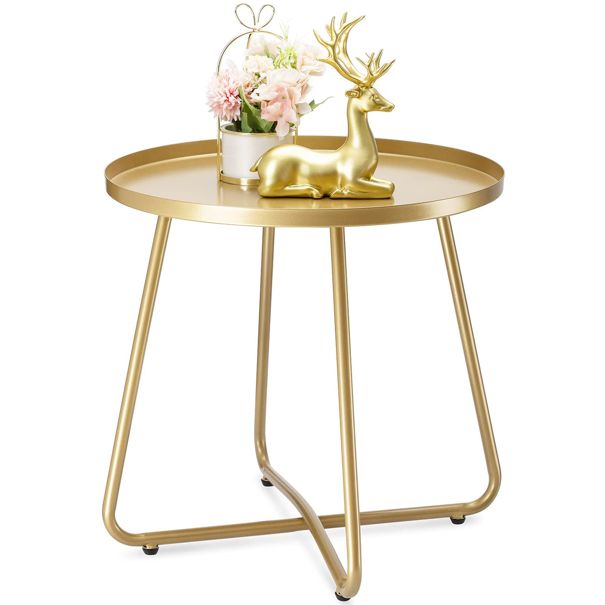danpinera vista frontal de la mesa auxiliar dorada, elegante y resistente