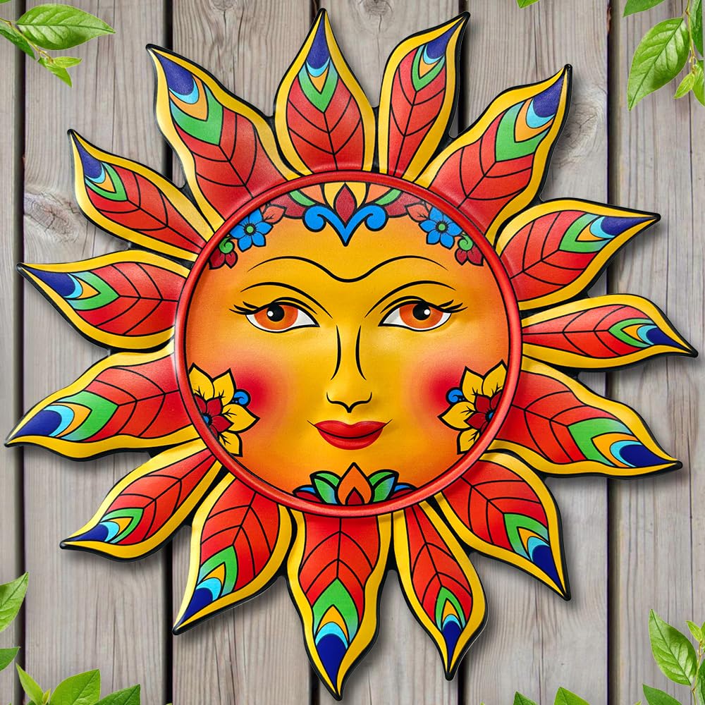 Daogtc vista frontal del sol metálico mostrando calidez decorativa