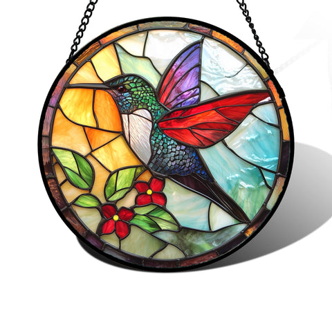 DASTOLL colgante vitral frontal mostrando diseño colibrí y color vibrante