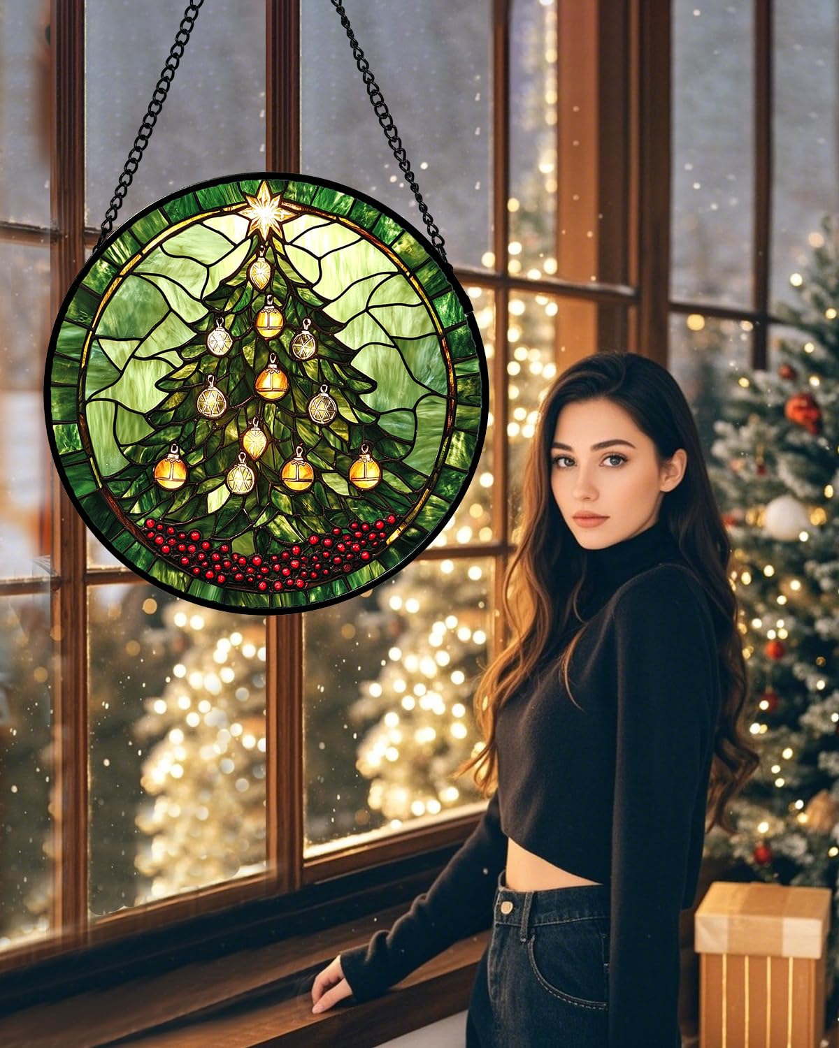 DASTOLL colgando en ventana con luz, crea reflejos festivos