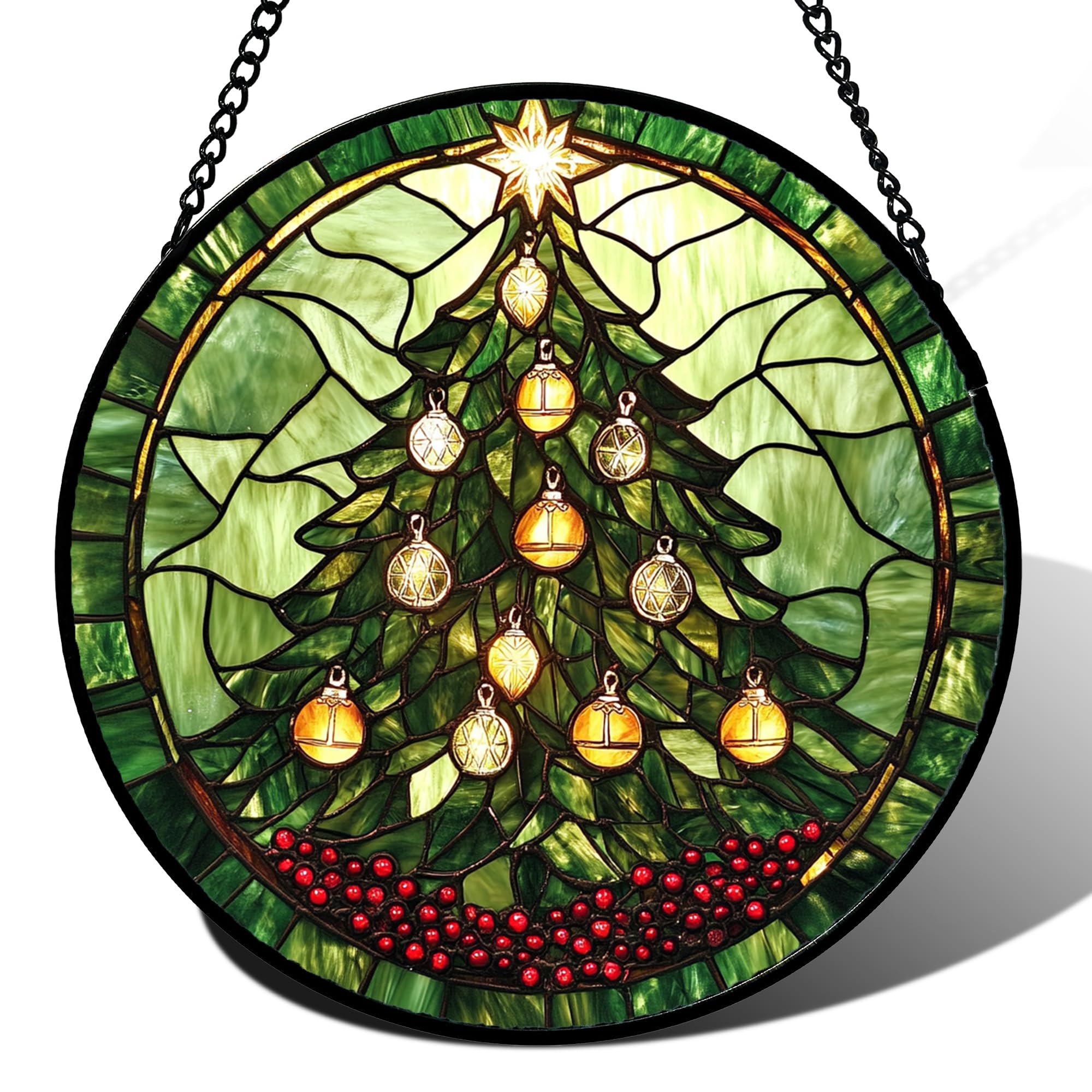 DASTOLL frontal del vitral con árbol y campanas, realza decoraciones