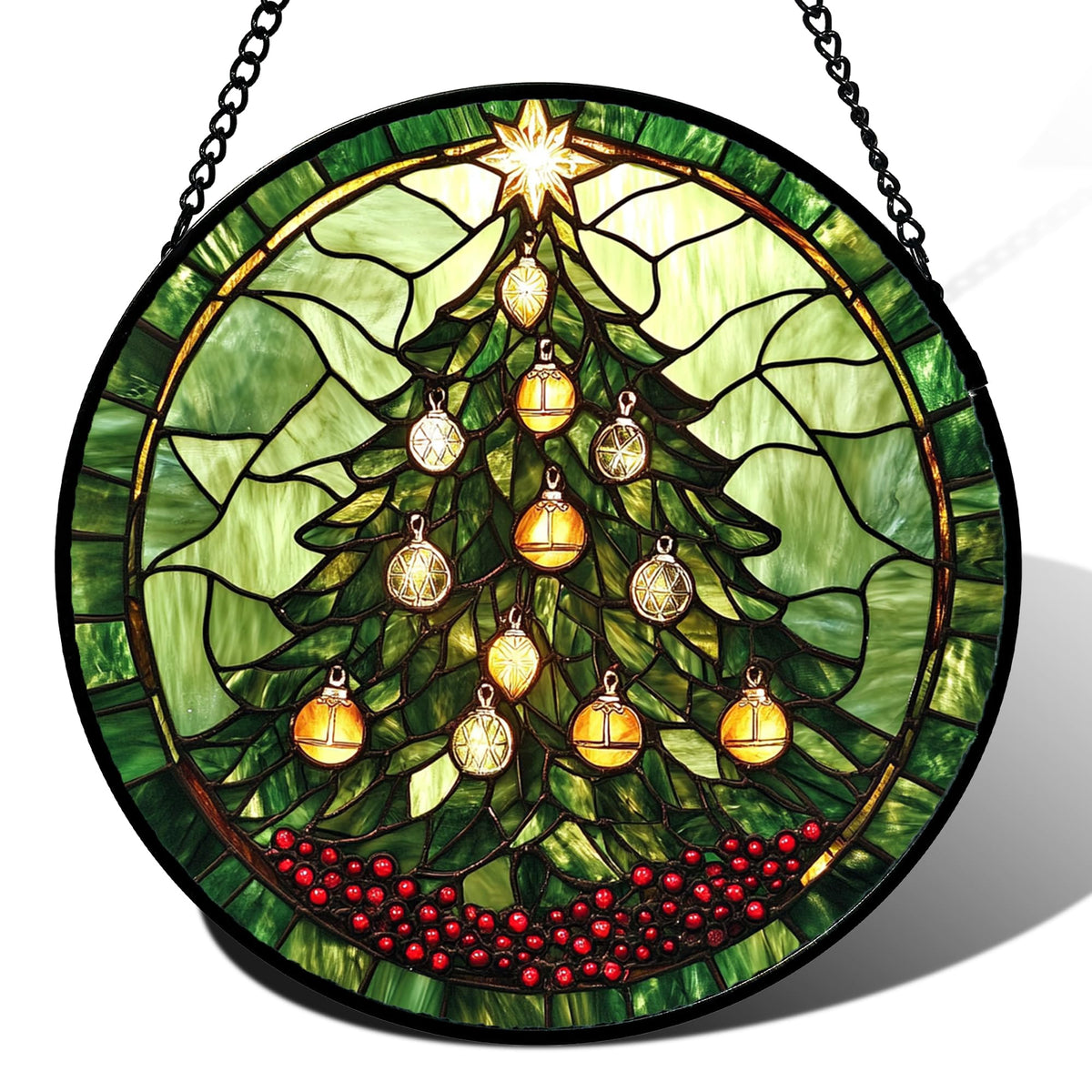 DASTOLL frontal del vitral con árbol y campanas, realza decoraciones