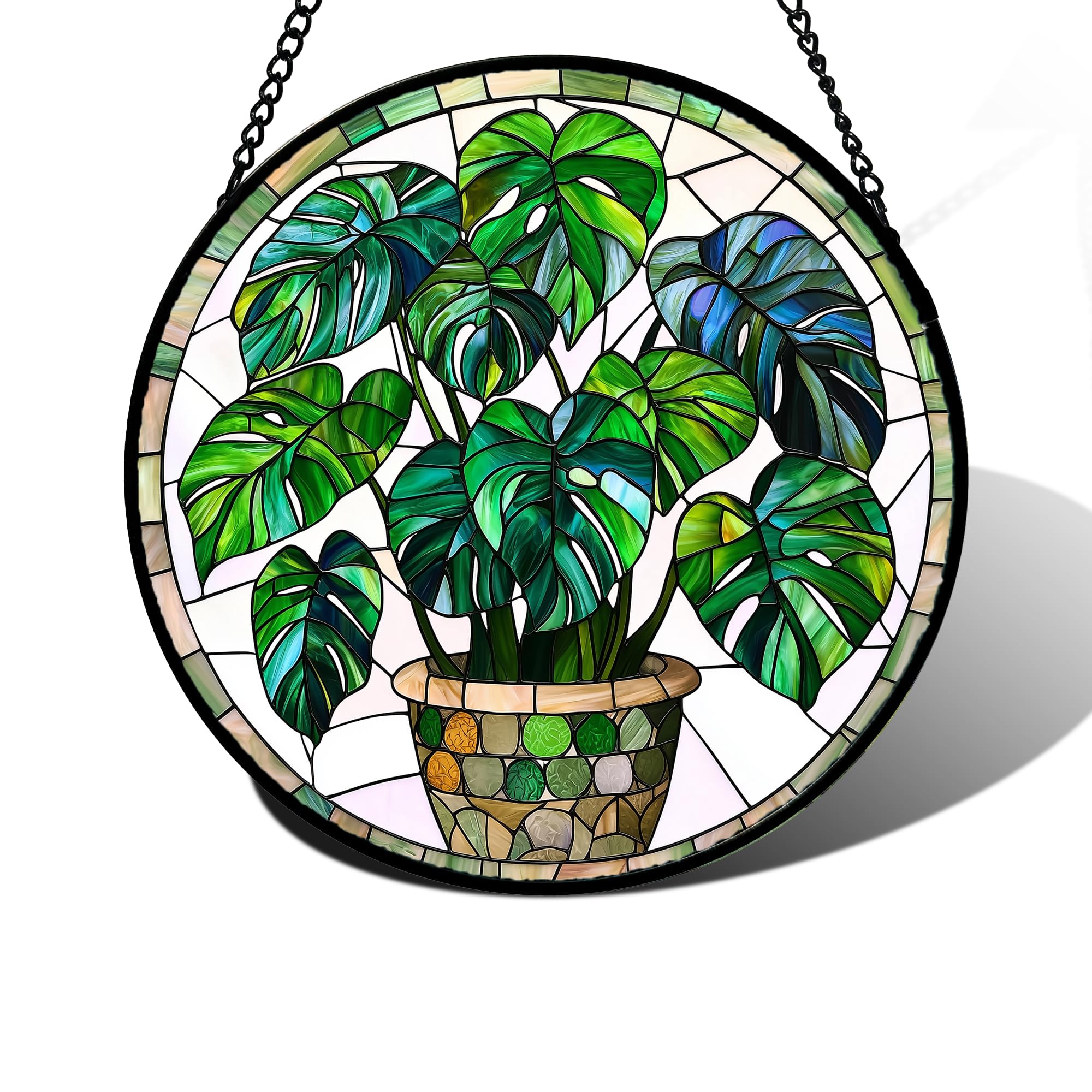 DASTOLL suncatcher frontal mostrando diseño Monstera y color vibrante