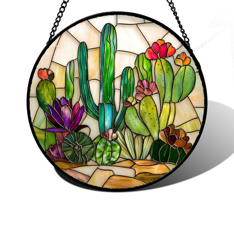 DASTOLL vista frontal del vitral cactus mostrando colores vivos