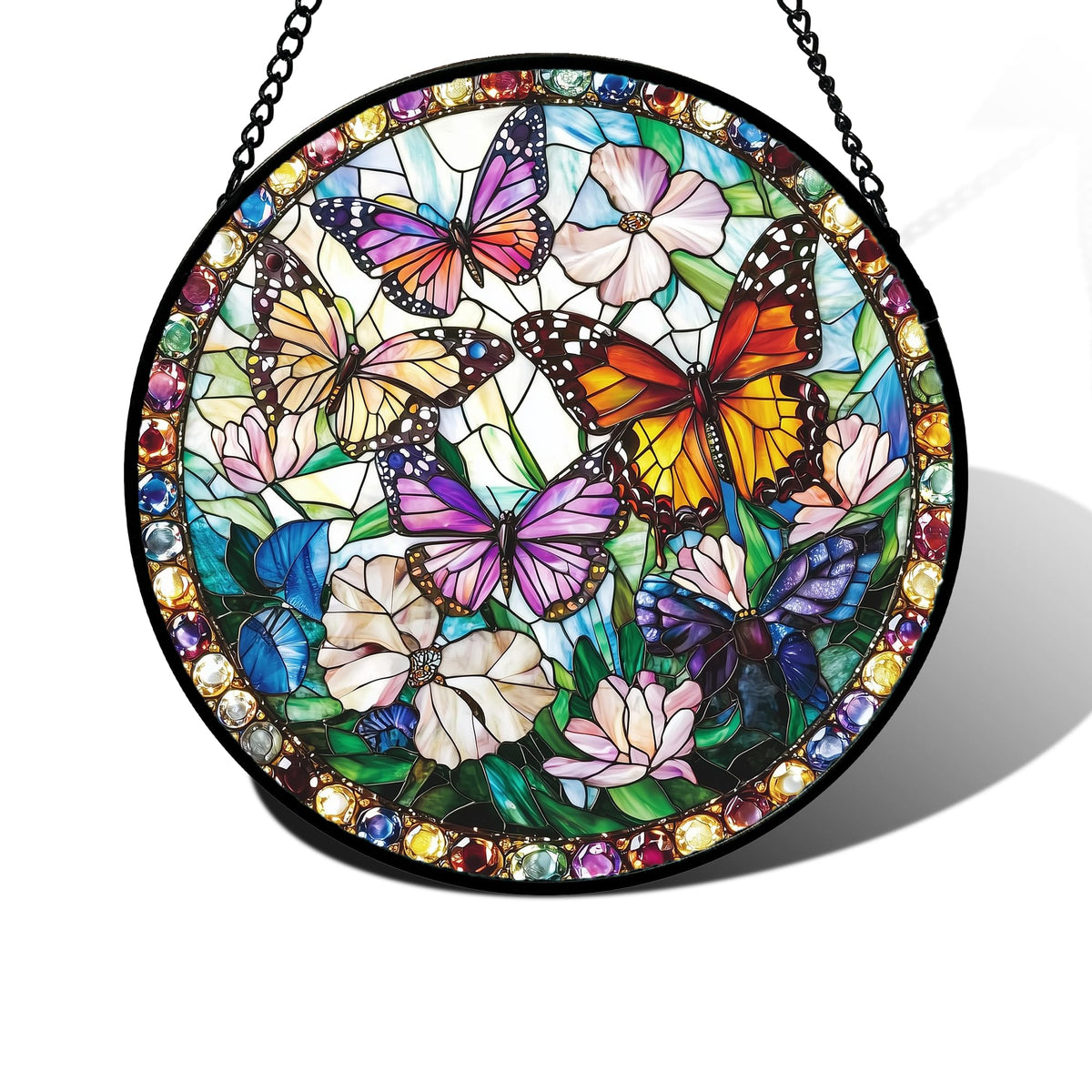 DASTOLL vitral frontal mariposa mostrando colores vibrantes y diseño decorativo
