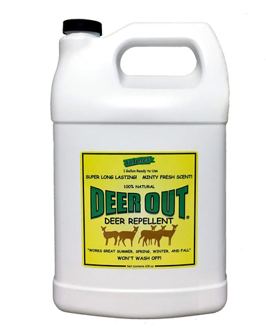 DEER OUT etiqueta informativa mostrando ingredientes naturales y beneficios