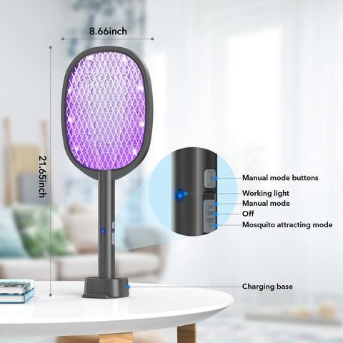 DEEZEE raqueta colocada en base USB mostrando modo trampa manos libres