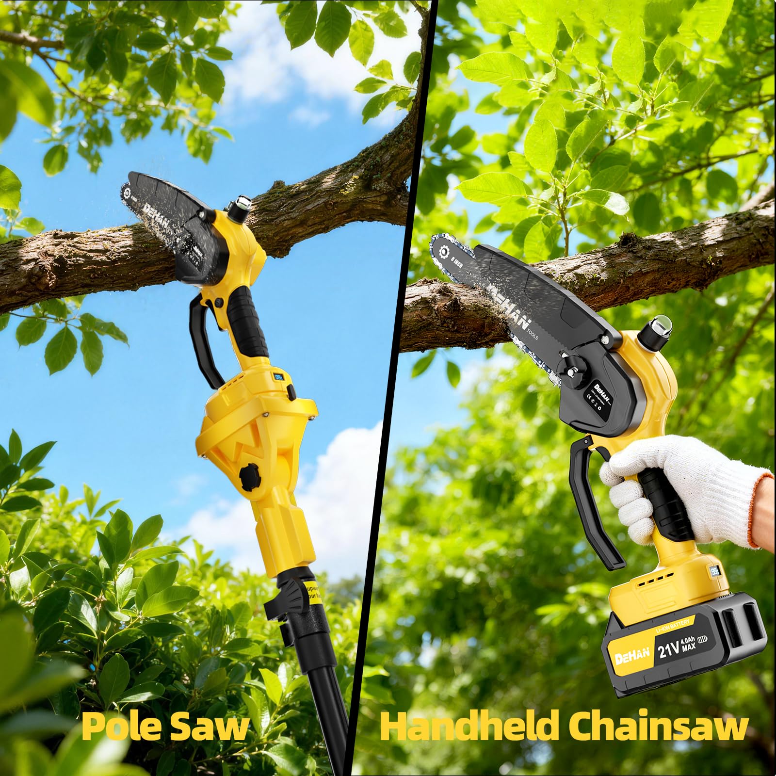 DEHANTOOLS motosierra desmontada en modo de mano para cortes cercanos