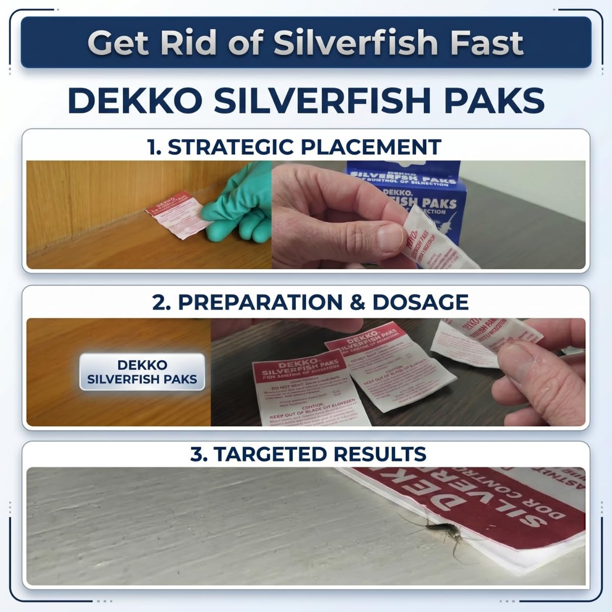 Dekko Silverfish detalle de la trampa y textura para colocación precisa