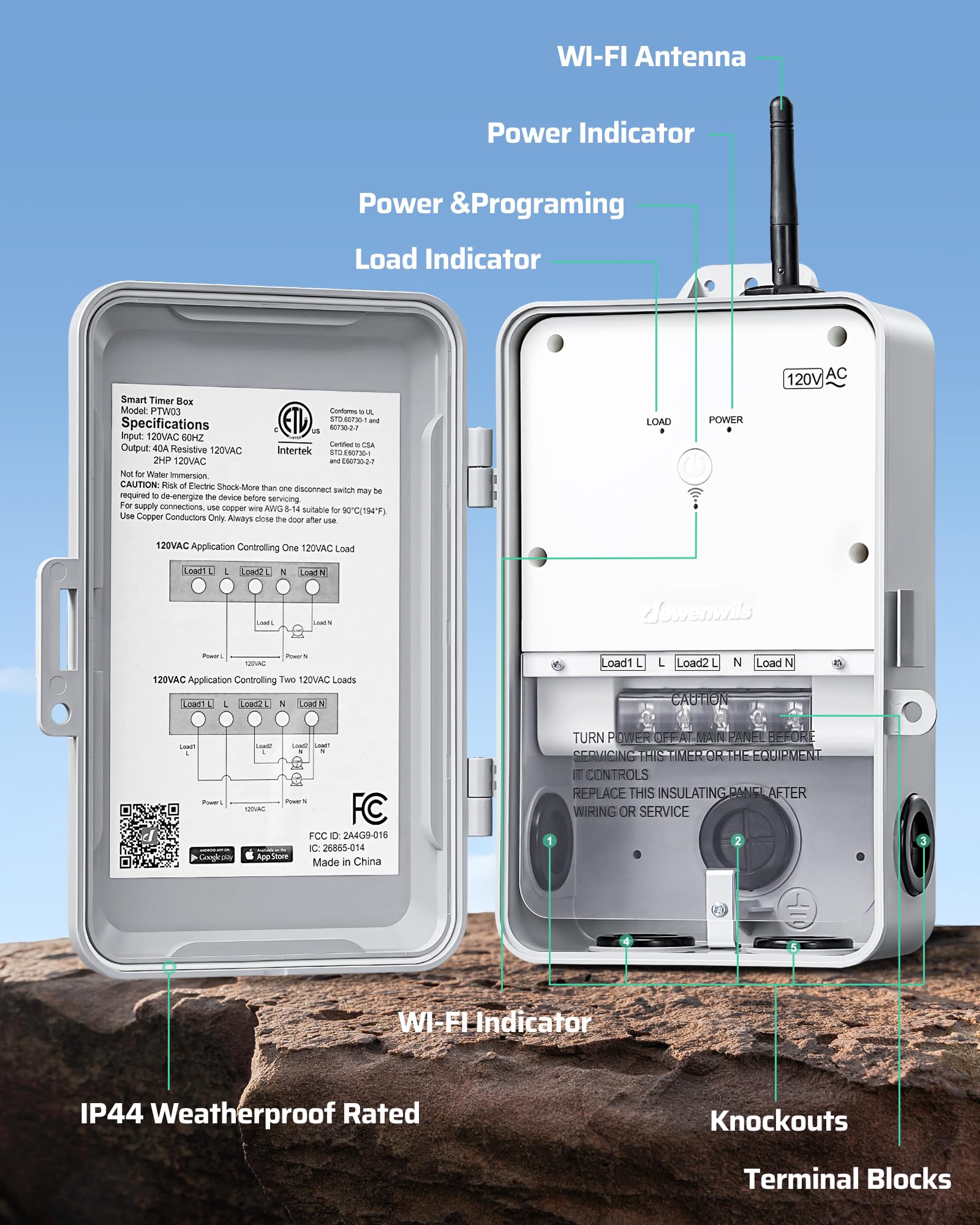 DEWENWILS etiqueta ETL y especificaciones eléctricas que certifican seguridad