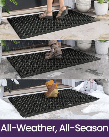 DEXI felpudo junto a zapato para mostrar proporción y cobertura