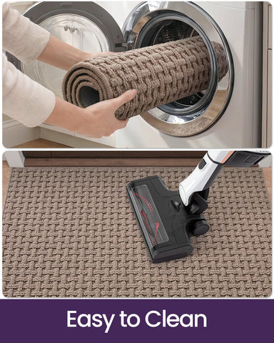 DEXI felpudo siendo lavado en lavadora para limpieza fácil