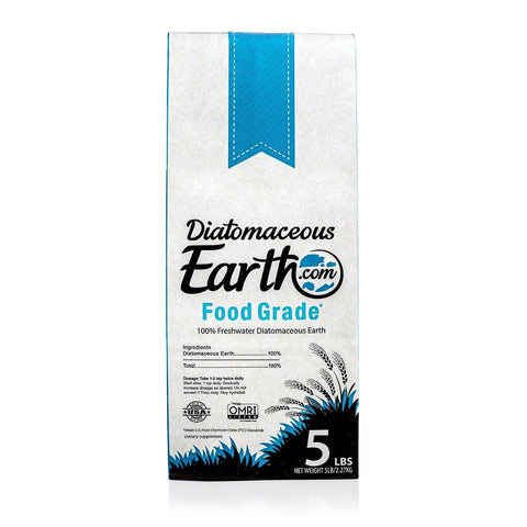 Diatomaceous Earth frente del empaque mostrando 5 lb y pureza OMRI