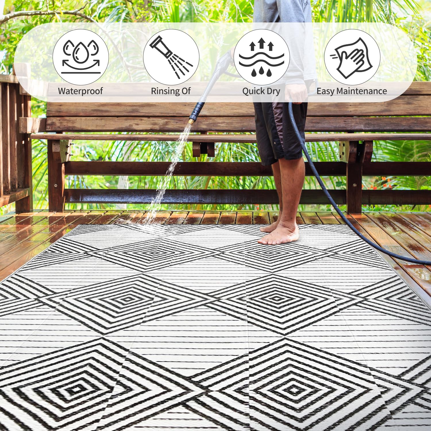 DiiKoo alfombra colocada en patio real aporta estilo y protección de suelo