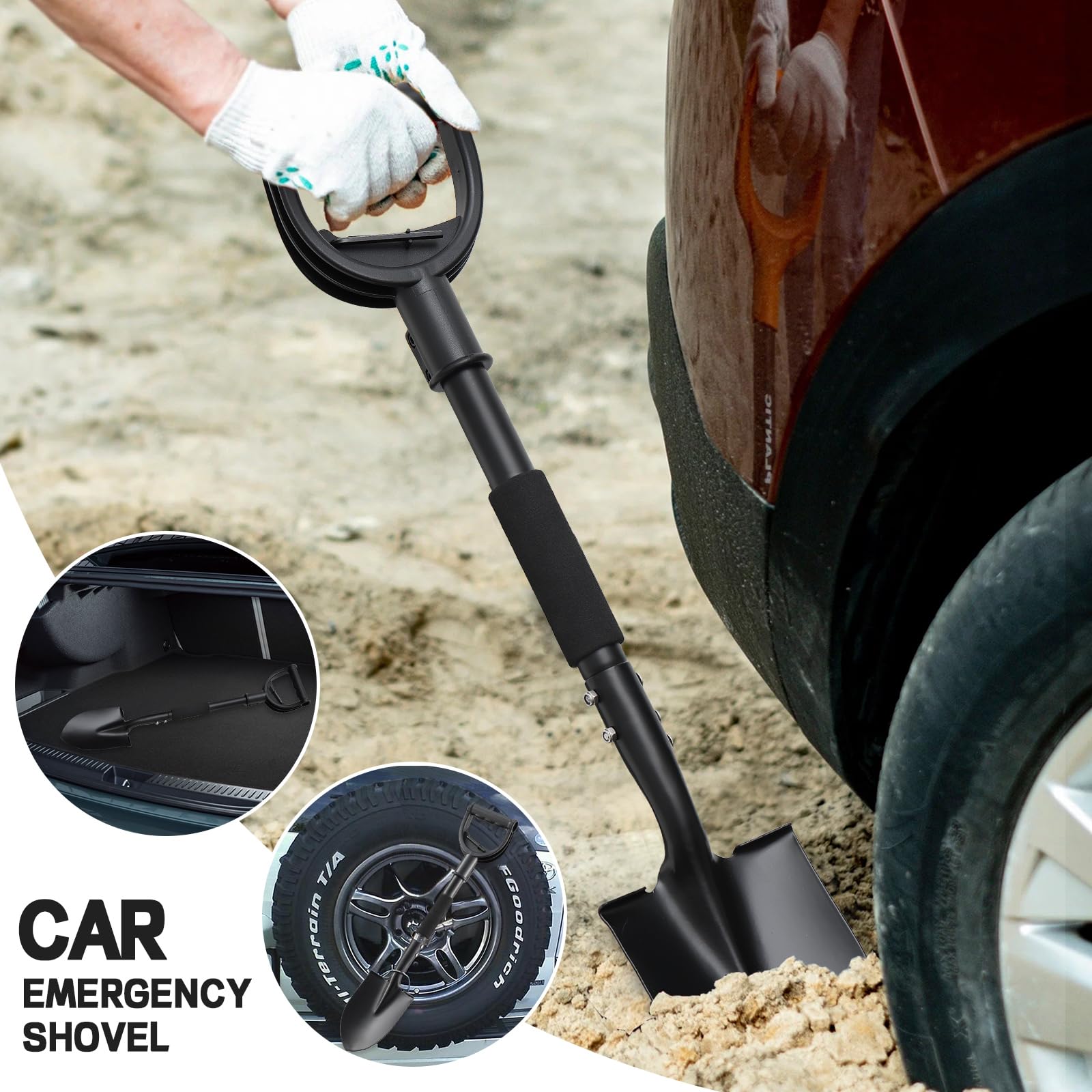 DIOVPLX pala en maletero de coche lista para camping y emergencias