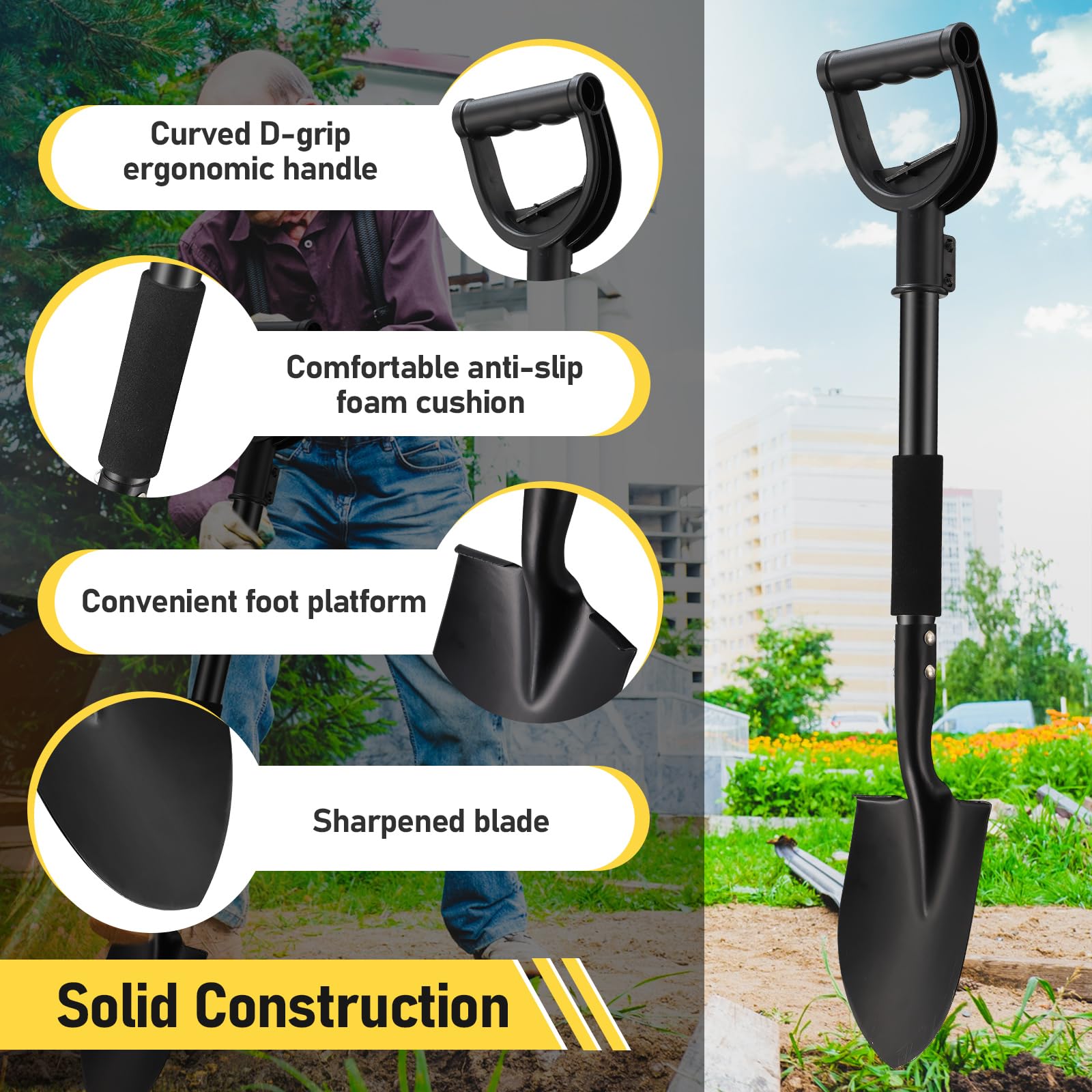 DIOVPLX pala en uso trasplantando plantas, ahorro de esfuerzo en jardinería