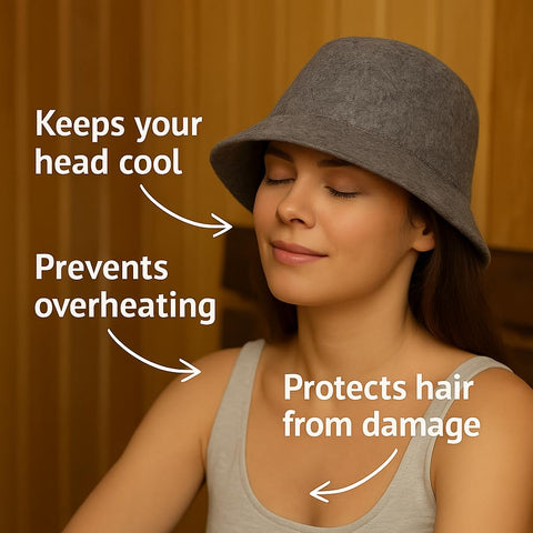 DIVELUX gorro en uso dentro de sauna para comodidad prolongada