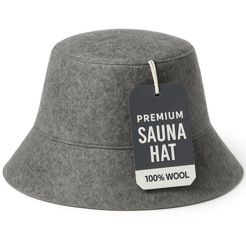 DIVELUX gorro sauna frontal mostrando diseño panamá gris y protección térmica