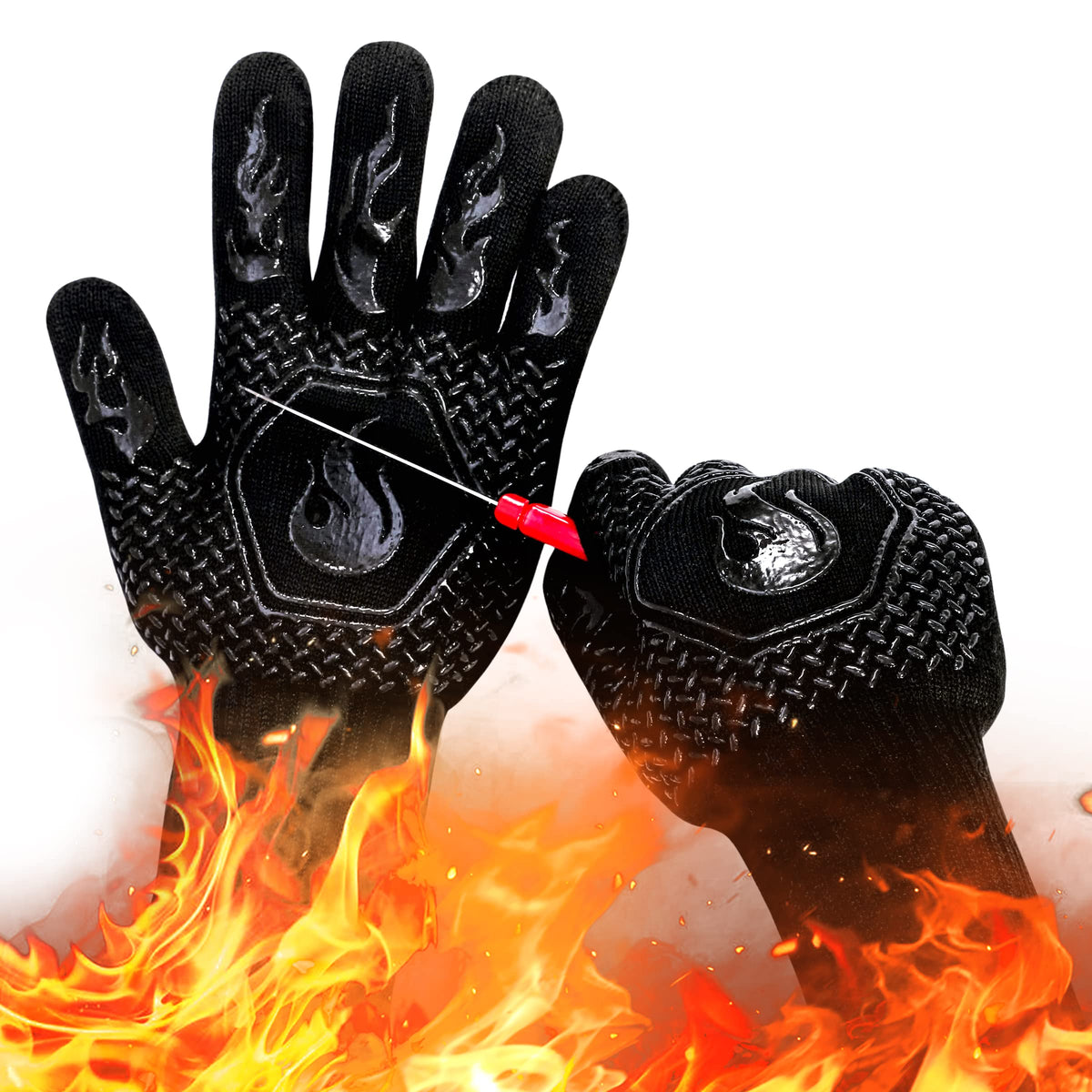 DKHDBD guantes frontal negro mostrando longitud y acabado, mayor protección