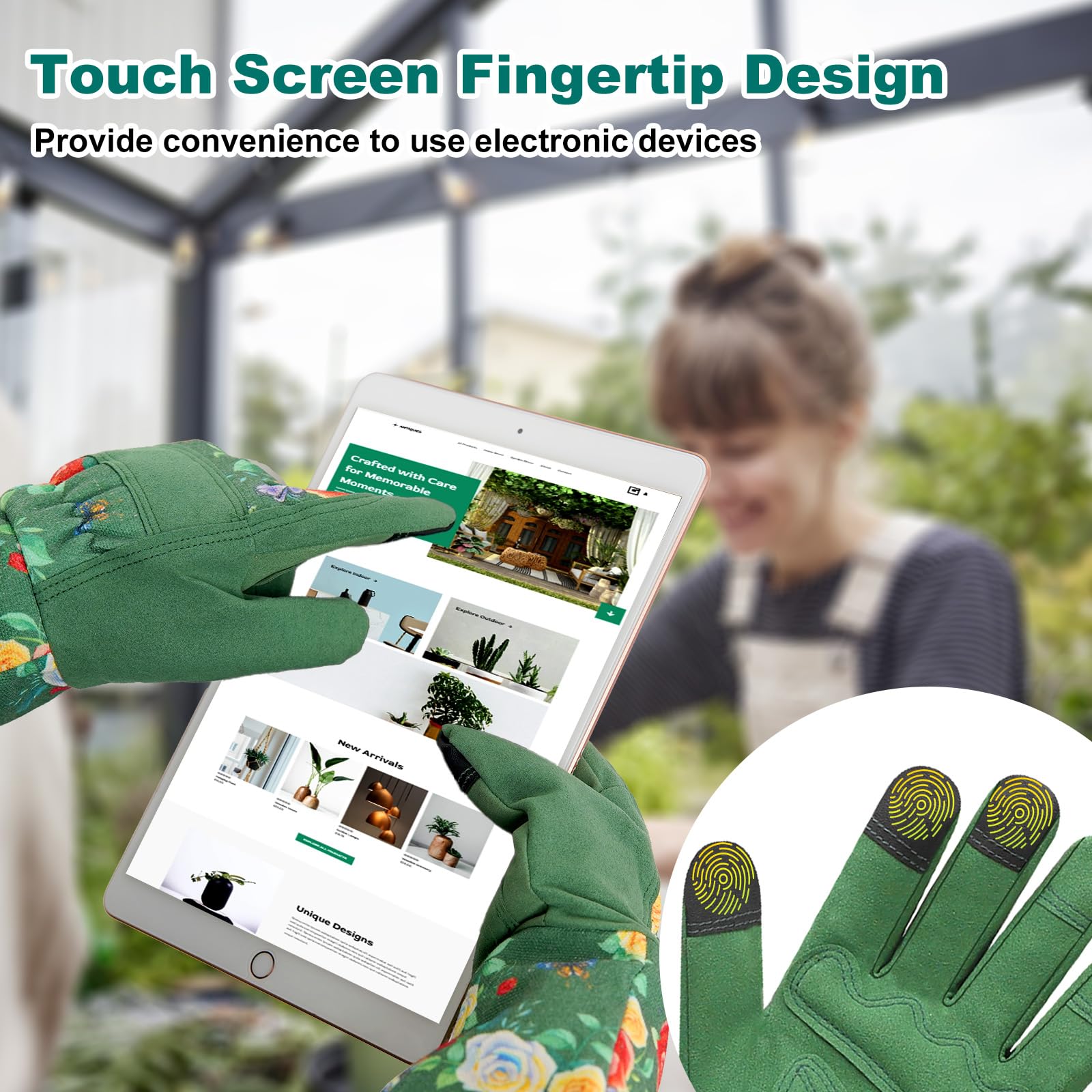 DLY guantes en uso plantando, protección y destreza en jardinería