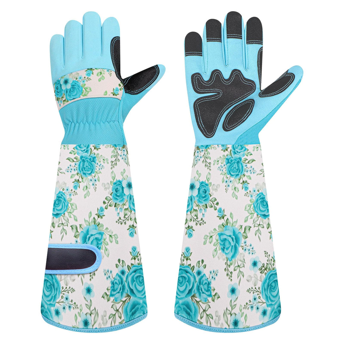 DLY guantes de jardinería frontal paquete mostrando diseño y color azul para protección al trabajar