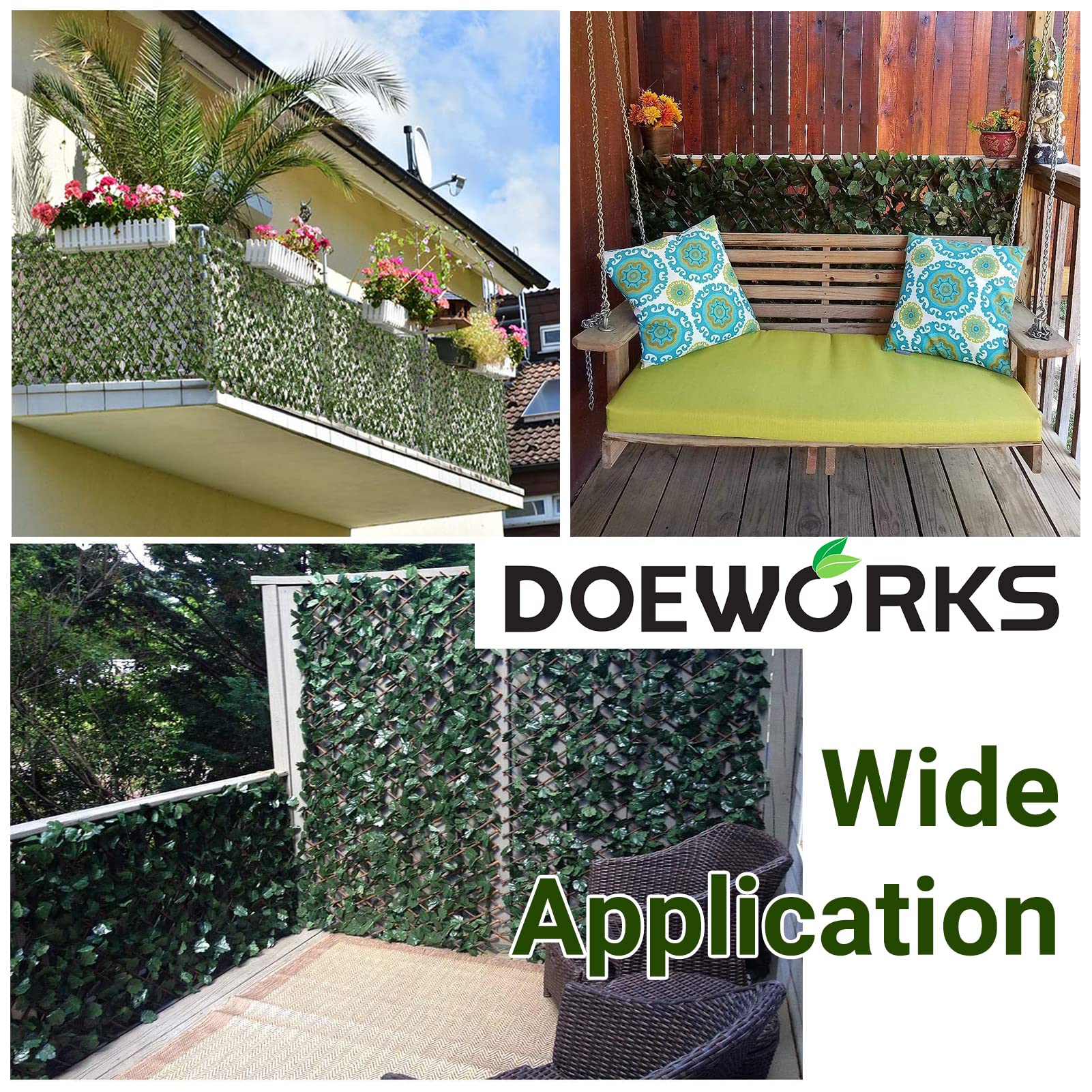 DOEWORKS close-up de hojas artificiales con venación realista y aspecto natural