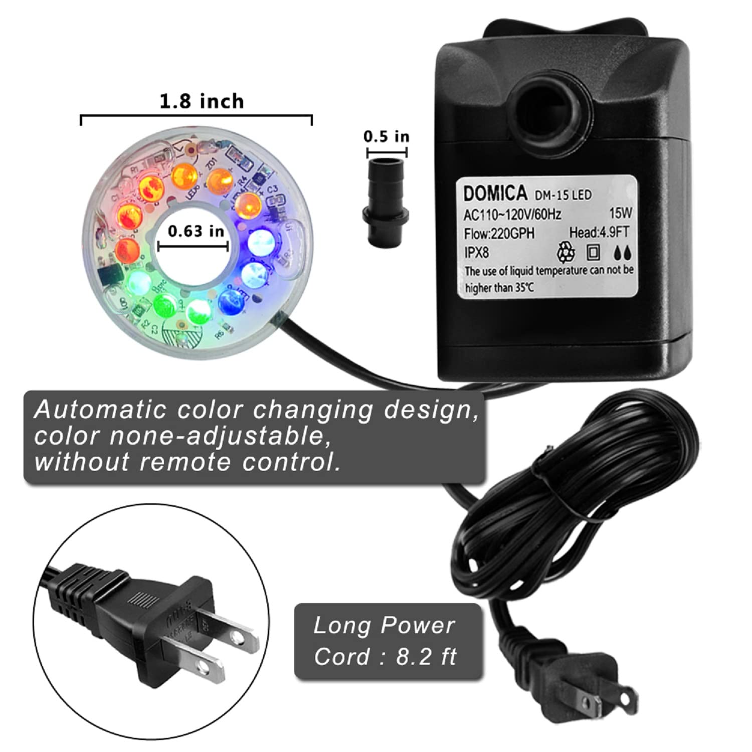 DOMICA instalada en fuente de jardín, efecto decorativo y circulación
