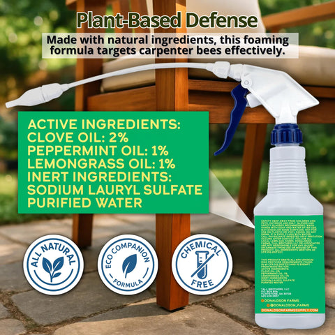 Donaldson Farms aplicando spray desde distancia en una viga de madera para seguridad
