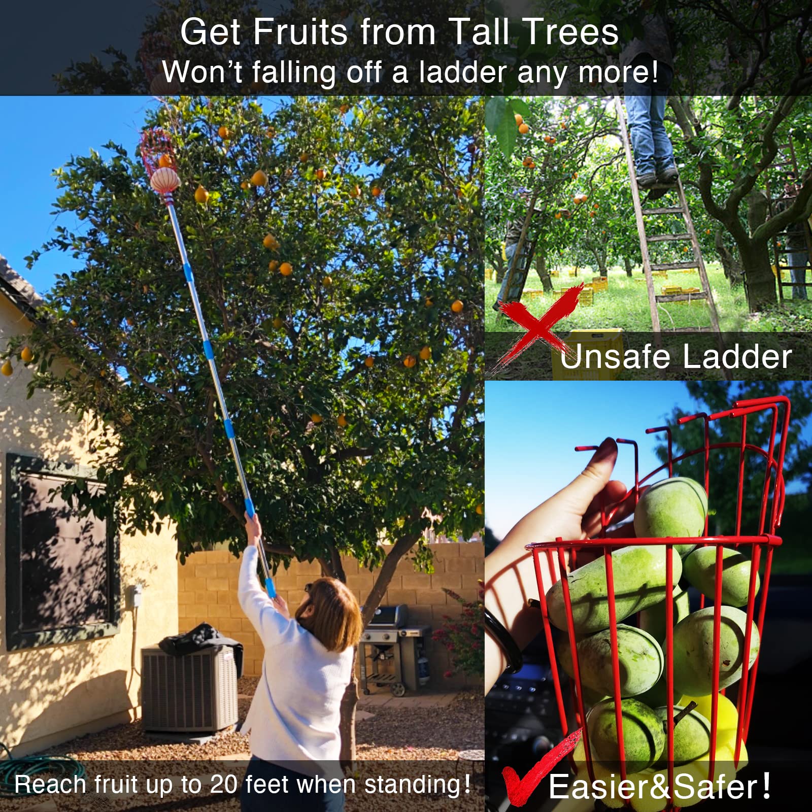 DonSail herramienta en uso en árbol de manzanas, recoge con facilidad