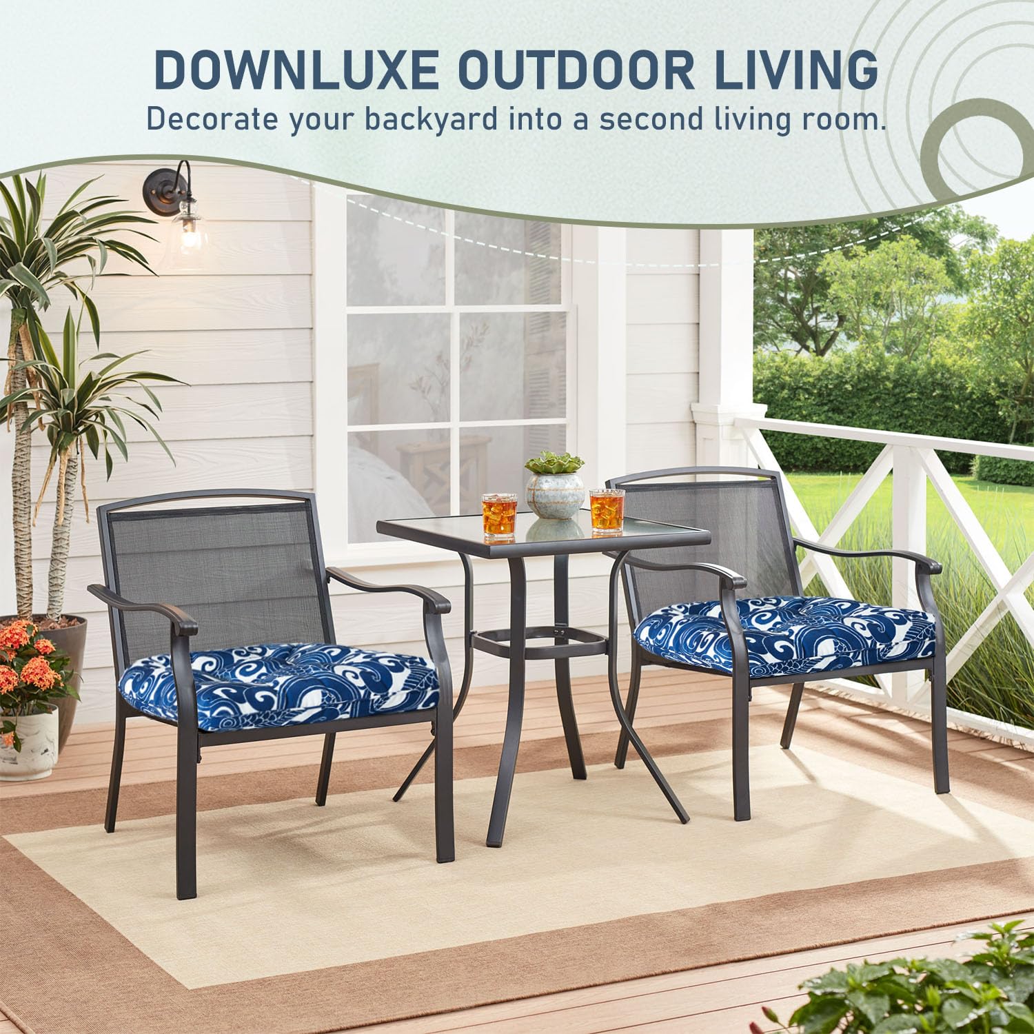 downluxe cojines en ambiente de balcón mostrando estilo exterior