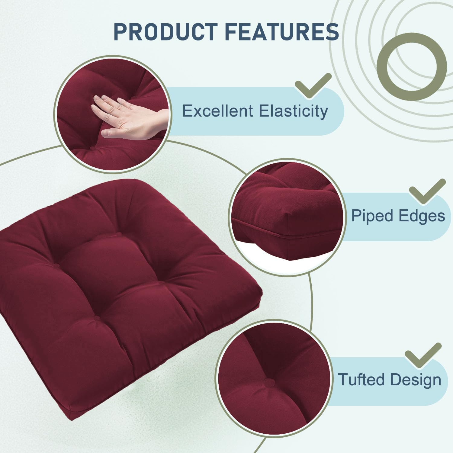 downluxe cojines junto a una regla para comparar dimensiones exactas