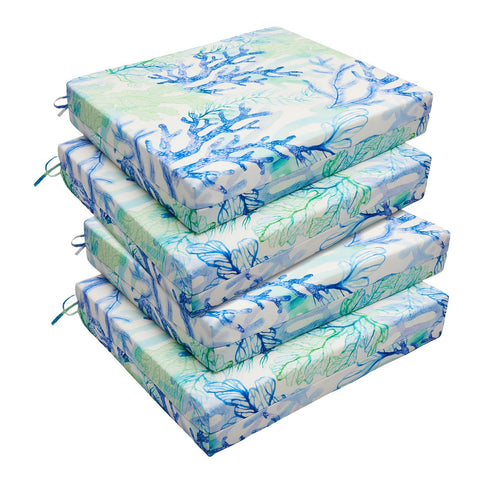 downluxe vista frontal del juego de 4 cojines azul coral para renovar sillas