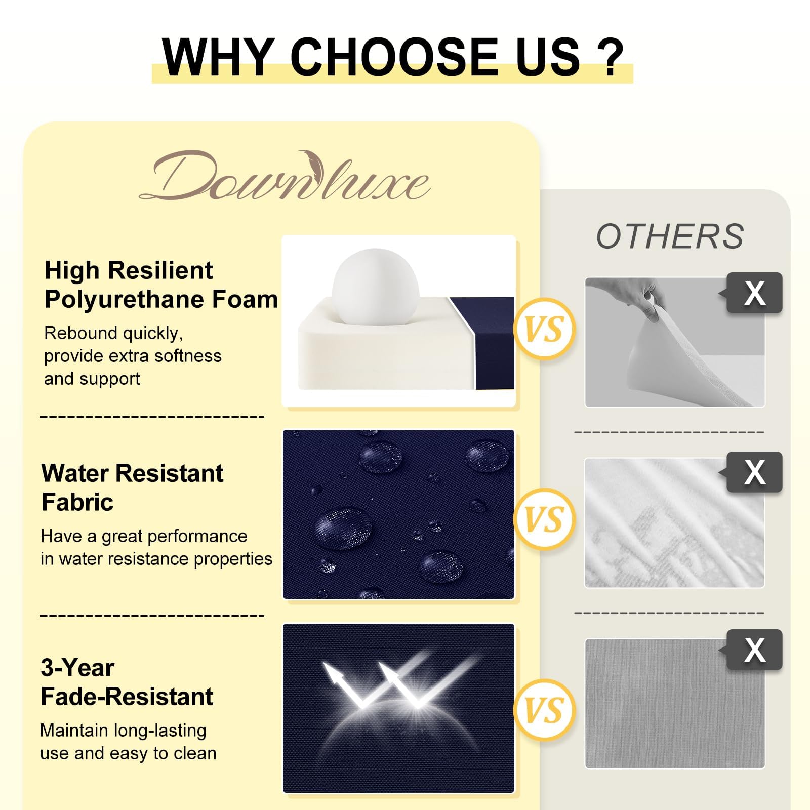 downluxe cojín junto a una regla para comparar dimensiones, idea clara de tamaño