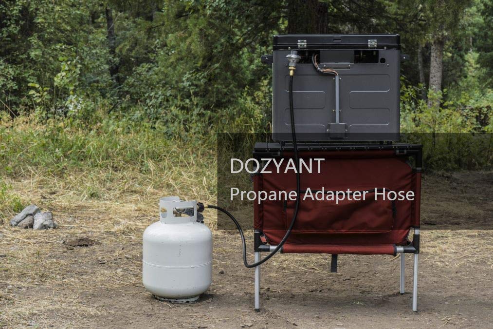 DOZYANT comparación de tamaño con tanque de 20 lb, clarifica escala