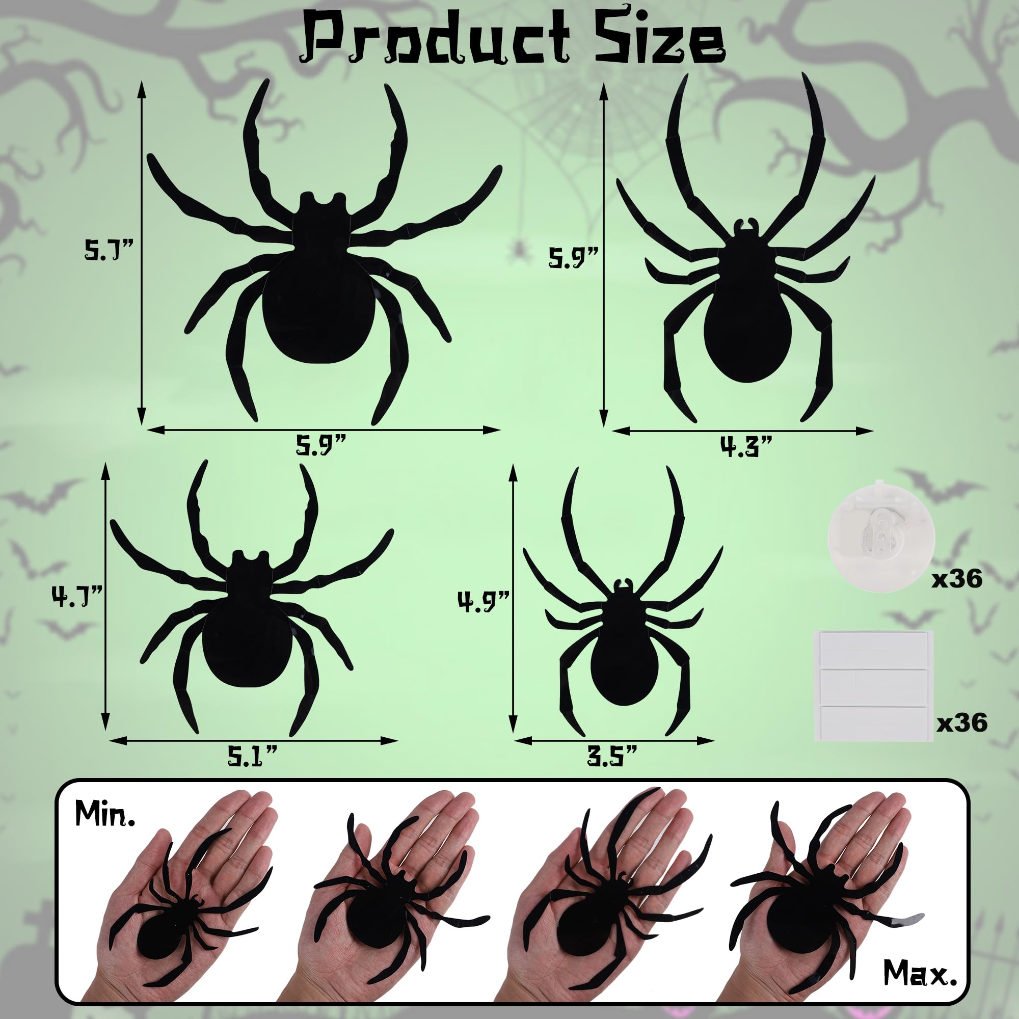 DR.DUDU araña adherida en ventana con LED verde, crea ambiente tenebroso